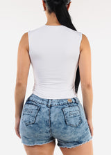 Sleeveless Square Neck Ribbed Top White