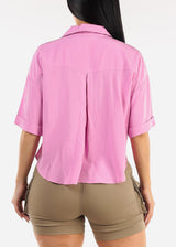 Short Sleeve Button Up Woven Shirt Pink