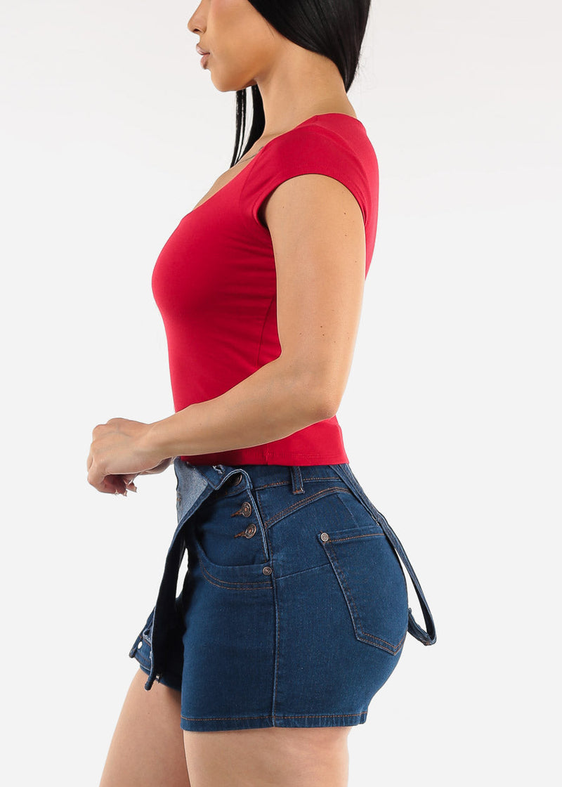 Cap Sleeve Square Neck Top Red