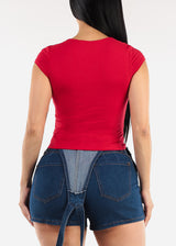 Cap Sleeve Square Neck Top Red