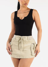 Black Sleeveless Vneck Ribbed Thong Bodysuit