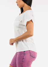 Casual Short Sleeve Vneck White Blouse