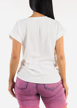 Casual Short Sleeve Vneck White Blouse