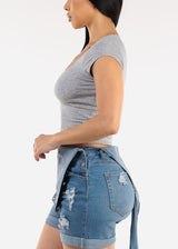 Cap Sleeve Square Neck Top Heather Grey
