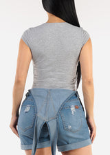 Cap Sleeve Square Neck Top Heather Grey