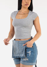 Cap Sleeve Square Neck Top Heather Grey