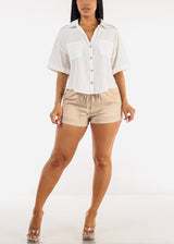 Short Sleeve Button Up Woven Shirt White