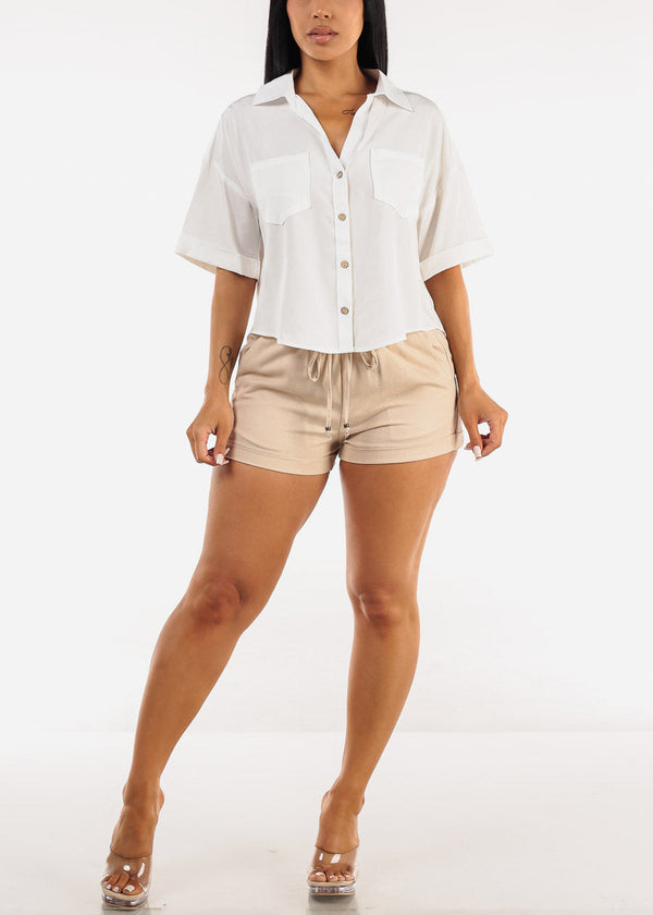Short Sleeve Button Up Woven Shirt White