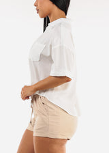 Short Sleeve Button Up Woven Shirt White
