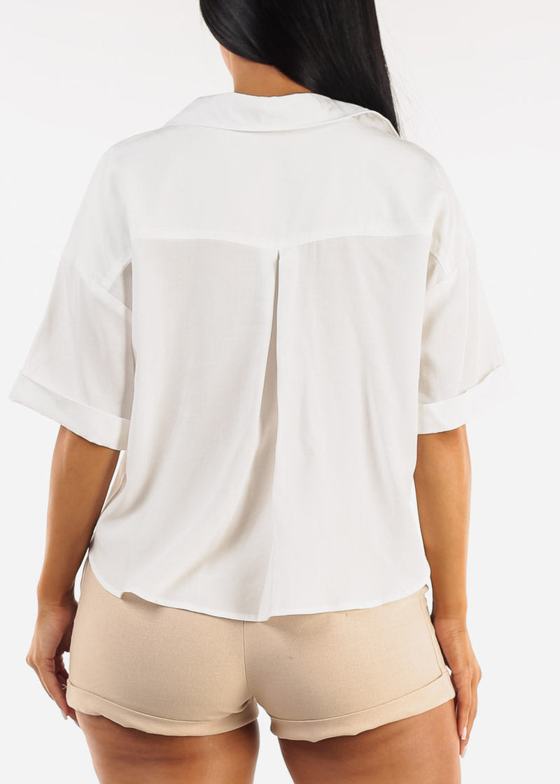 Short Sleeve Button Up Woven Shirt White