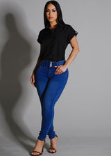 Short Sleeve Button Up Collared Blouse Black