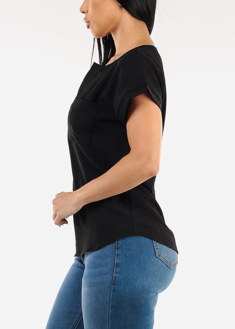 Casual Short Sleeve Vneck Blouse Black
