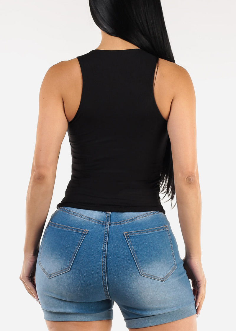 Black Sleeveless Stretch Racerback Top