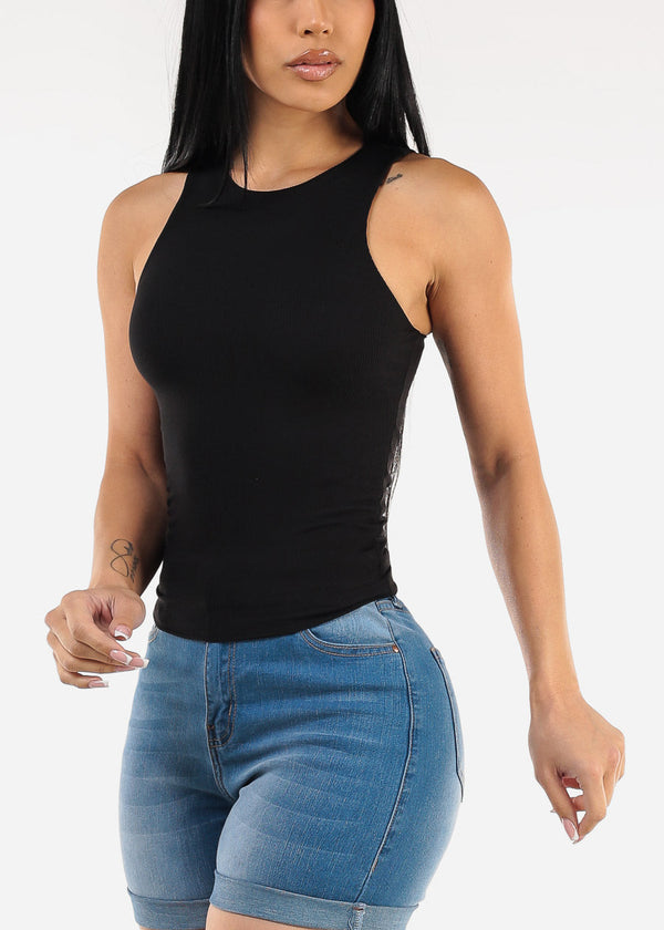 Black Sleeveless Stretch Racerback Top