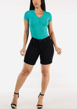Stretchy Short Sleeve Ribbed Top Jade
