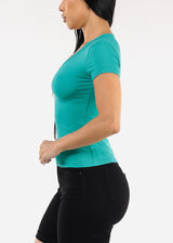 Stretchy Short Sleeve Ribbed Top Jade