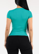 Stretchy Short Sleeve Ribbed Top Jade