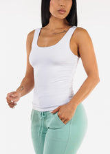 Sleeveless Scoop Neck Ribbed Tank Top White