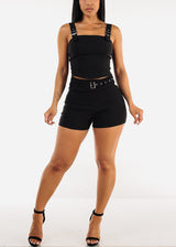 Black Crop Top with Buckle Straps