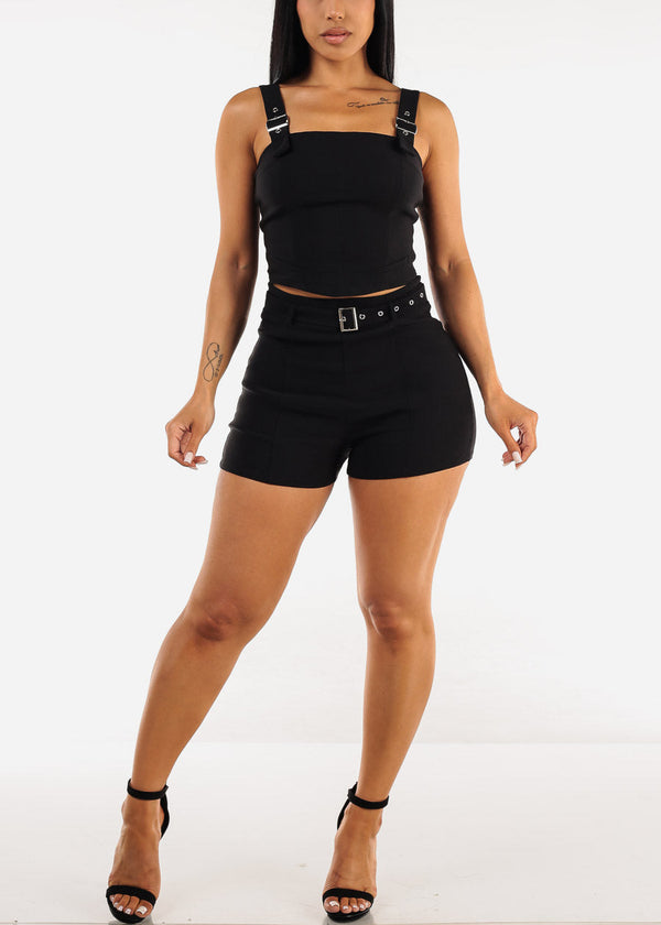 Black Crop Top with Buckle Straps