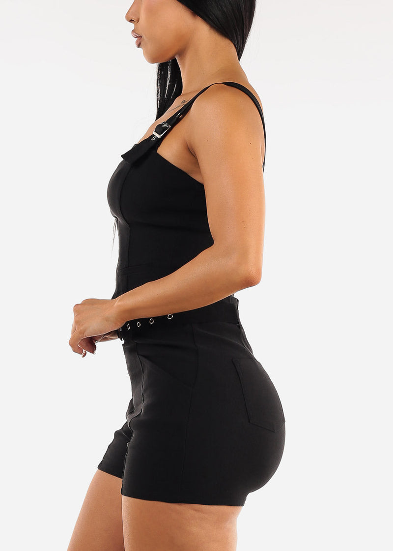 Black Crop Top with Buckle Straps