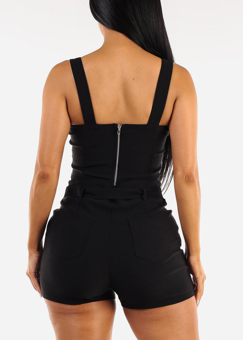 Black Crop Top with Buckle Straps