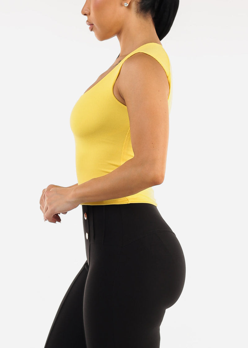 Sleeveless Square Neck Ribbed Top Yellow