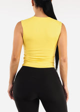Sleeveless Square Neck Ribbed Top Yellow
