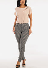 Short Sleeve Round Neck Stretchy Blouse Beige
