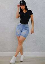 Stretchy Short Sleeve Ribbed Top Black
