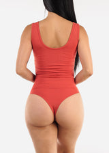 Sleeveless Vneck Ribbed Thong Bodysuit Salmon