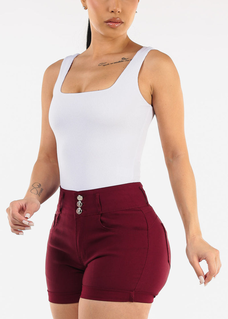White Wide Square Neck Ribbed Thong Bodysuit
