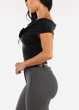 Stretchy Off Shoulder Black Top