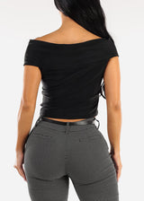 Stretchy Off Shoulder Black Top