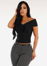 Stretchy Off Shoulder Black Top