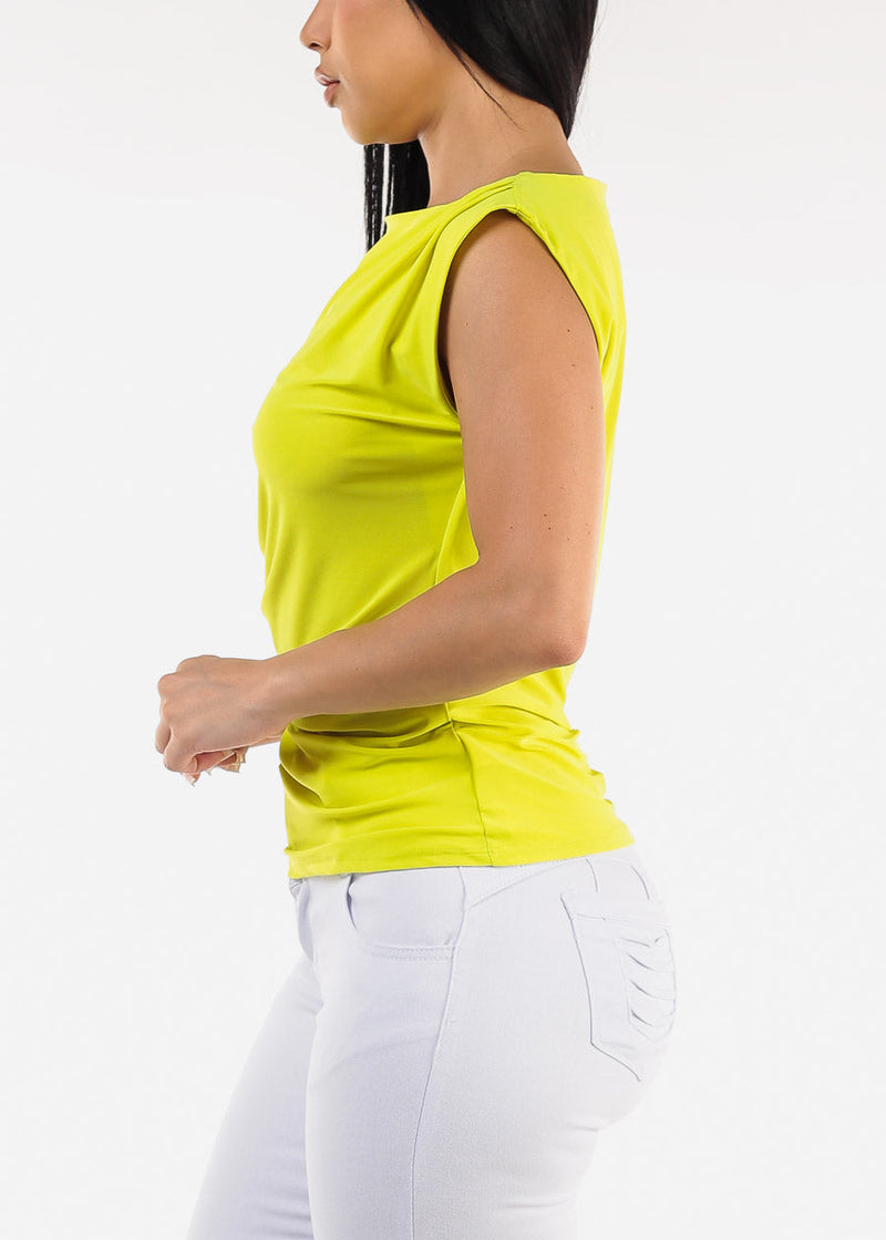 Sleeveless Side Ruched Blouse Lime
