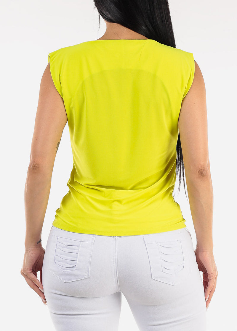 Sleeveless Side Ruched Blouse Lime