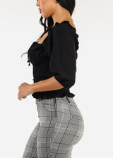 Off Shoulder Smocked Top Black