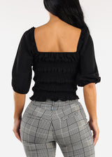 Off Shoulder Smocked Top Black