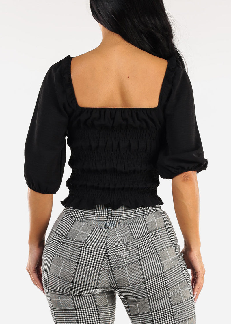 Off Shoulder Smocked Top Black
