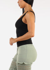 Sleeveless Scoop Neck Ribbed Tank Top Black