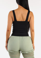 Sleeveless Scoop Neck Ribbed Tank Top Black