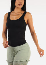 Sleeveless Scoop Neck Ribbed Tank Top Black