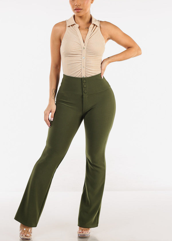 Stretchy Ruched Sleeveless Collared Blouse Beige