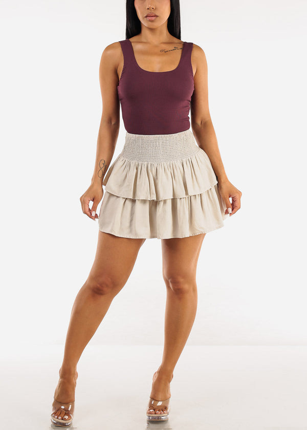 Sleeveless Scoop Neck Ribbed Tank Top Plum