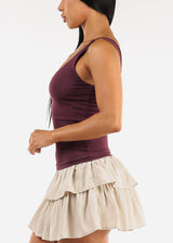 Sleeveless Scoop Neck Ribbed Tank Top Plum