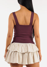 Sleeveless Scoop Neck Ribbed Tank Top Plum