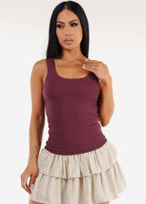 Sleeveless Scoop Neck Ribbed Tank Top Plum