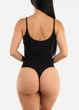 Sleeveless Scoop Neck Black Thong Bodysuit