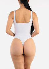 Sleeveless Square Neck White Thong Bodysuit